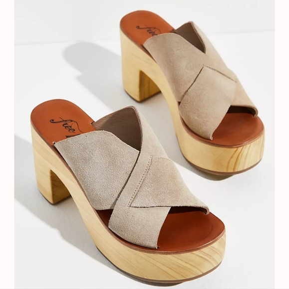 Free People Kora Platform Clogs- taupe suede